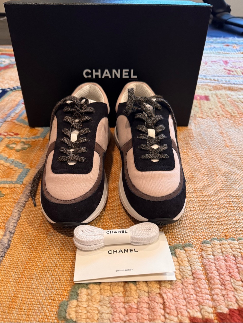 CHANEL Black and Pink Women Low-Top Sneakers